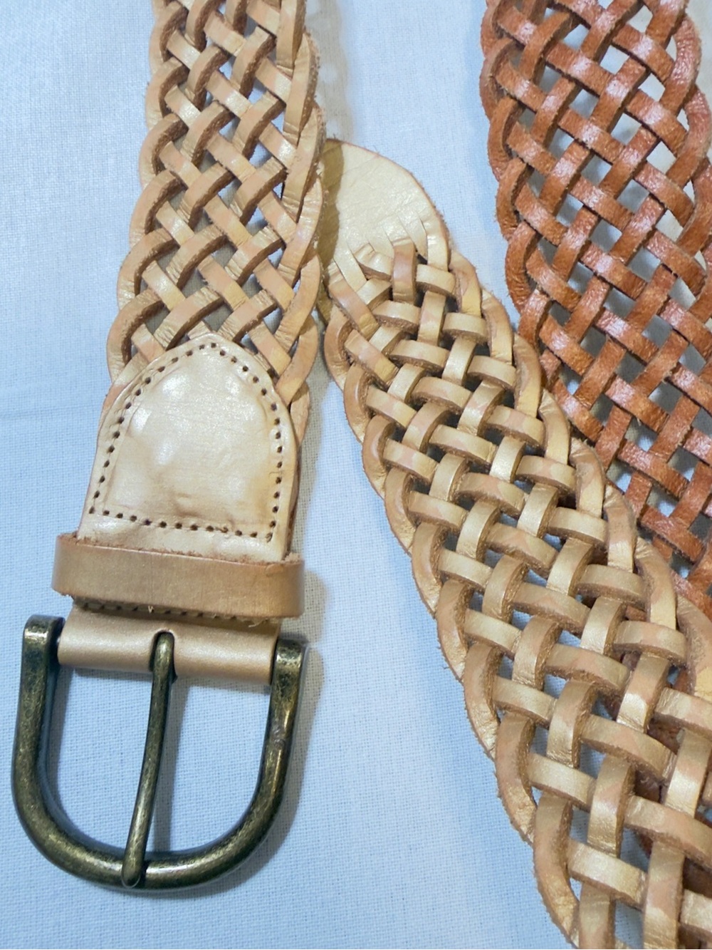 Women’s Garnet Hill Woven Leather Belt - Natural Brown.